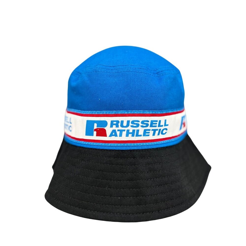 Russell Athletic Blue & Black Bucket Hat Unisex Cotton Blend Logo Streetwear
